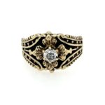 Estate: Yellow Gold Floral Motif Diamond Ring