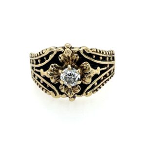 Estate: Yellow Gold Floral Motif Diamond Ring