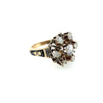 Estate: Yellow Gold Diamond Cluster Ring with Black Enameling