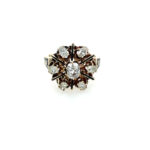 Estate: Yellow Gold Diamond Cluster Ring with Black Enameling