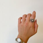 Estate: Yellow Gold Diamond Cluster Ring with Black Enameling
