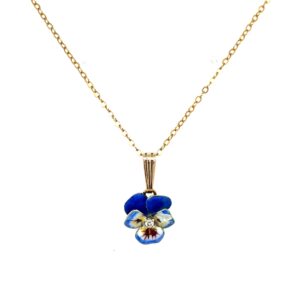 Estate: Yellow Gold Enameled Pansy Necklace