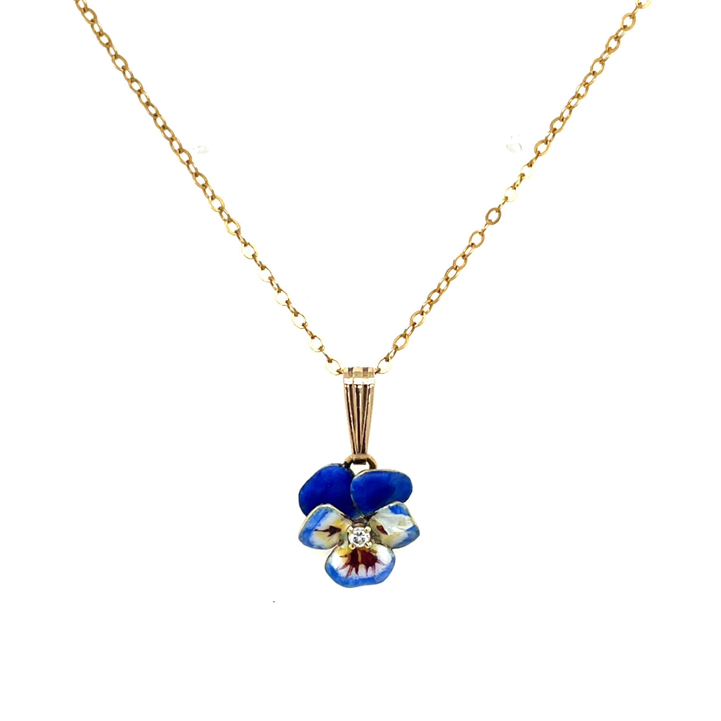 Estate: Yellow Gold Enameled Pansy Necklace