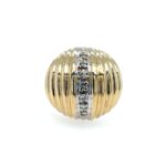Estate: Yellow Gold Ridged Dome Ring with Diamonds