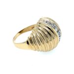 Estate: Yellow Gold Ridged Dome Ring with Diamonds