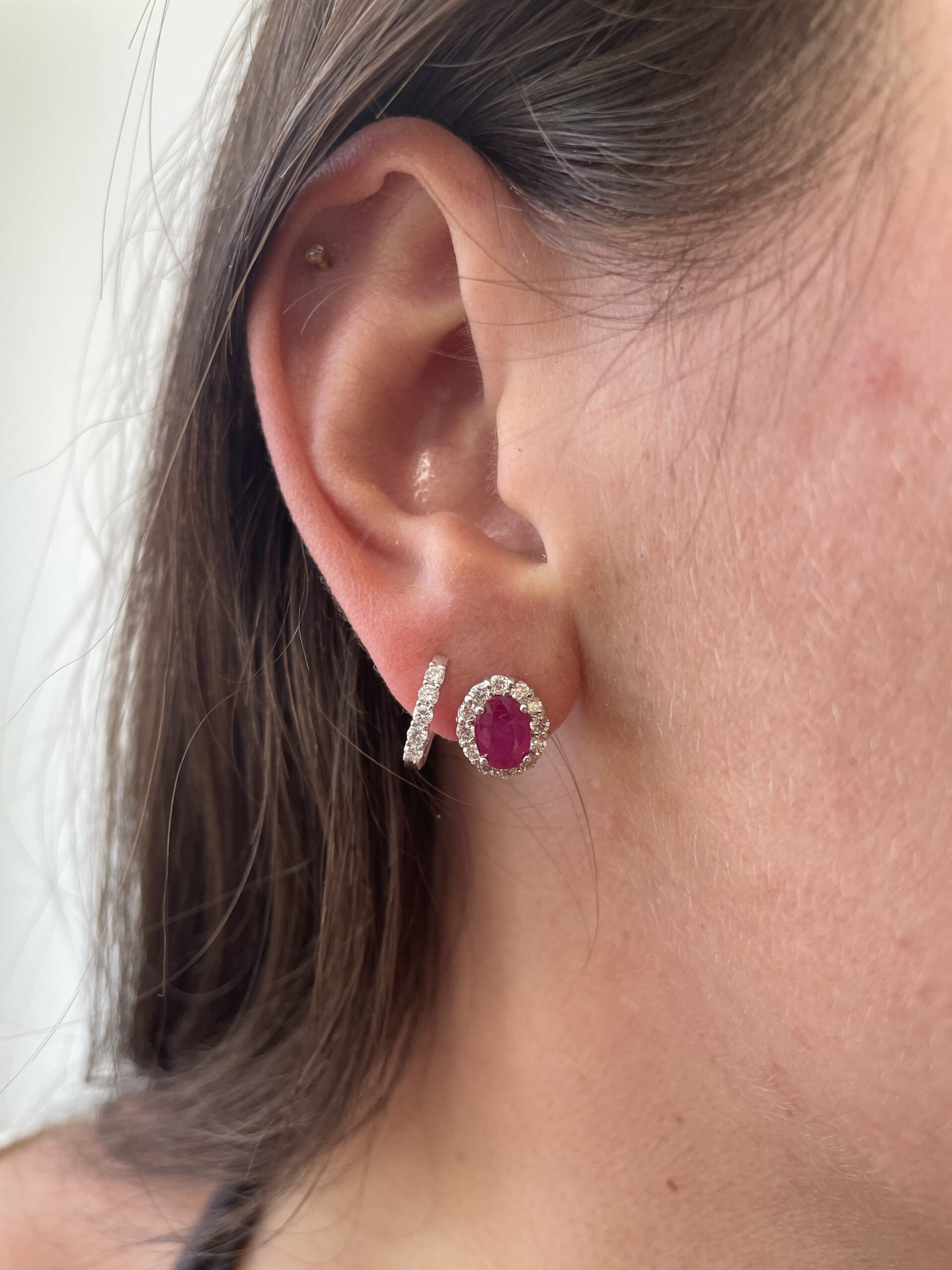 White Gold Diamond Huggie Hoop Earrings