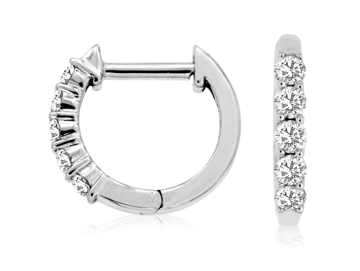 White Gold Diamond Huggie Hoop Earrings