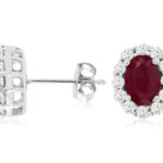 White Gold Ruby Earrings with Diamond Halos