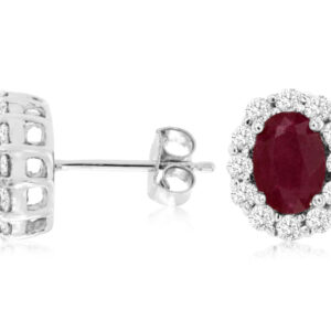 White Gold Ruby Earrings with Diamond Halos