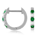 White Gold Emerald & Diamond Huggie Hoop Earrings