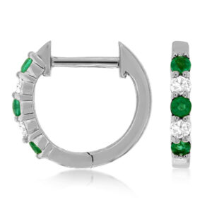 White Gold Emerald & Diamond Huggie Hoop Earrings