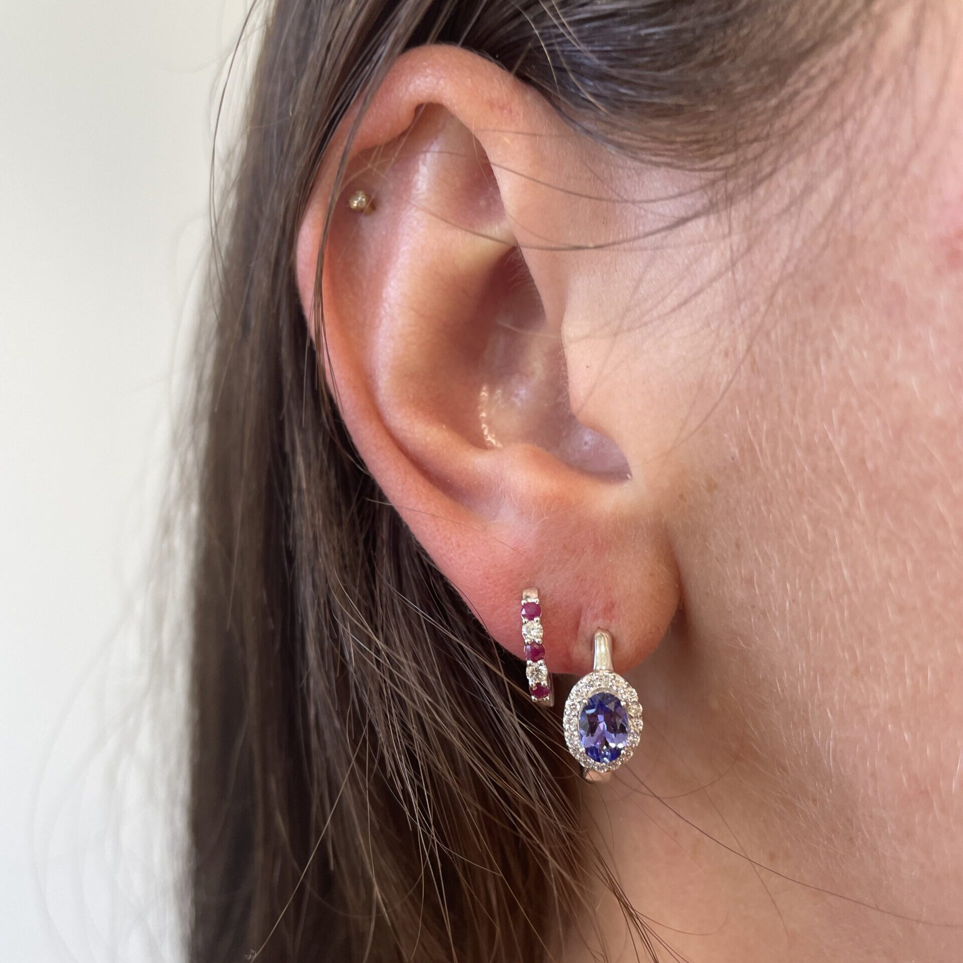 White Gold Tanzanite and Diamond Earrings