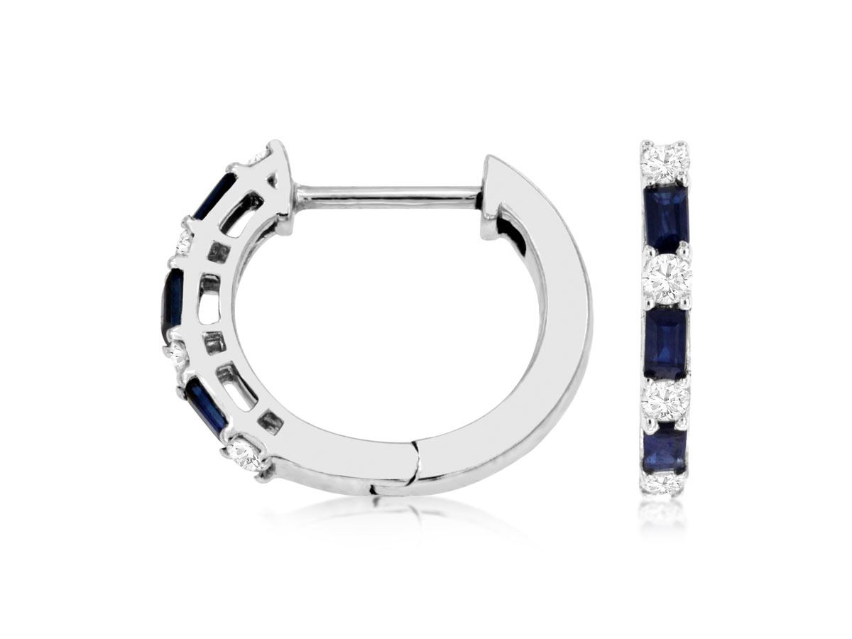 White Gold Sapphire & Diamond Hoop Earrings