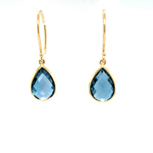 Yellow Gold Pear-Shaped London Blue Topaz Briolette Earrings