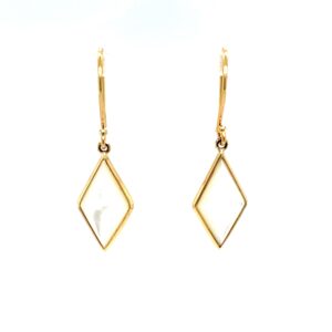 Yellow Gold Rhombus-Shaped Mother of Pearl Briolette Earrings
