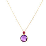 Yellow Gold Pink Tourmaline & Amethyst Briolette Necklace