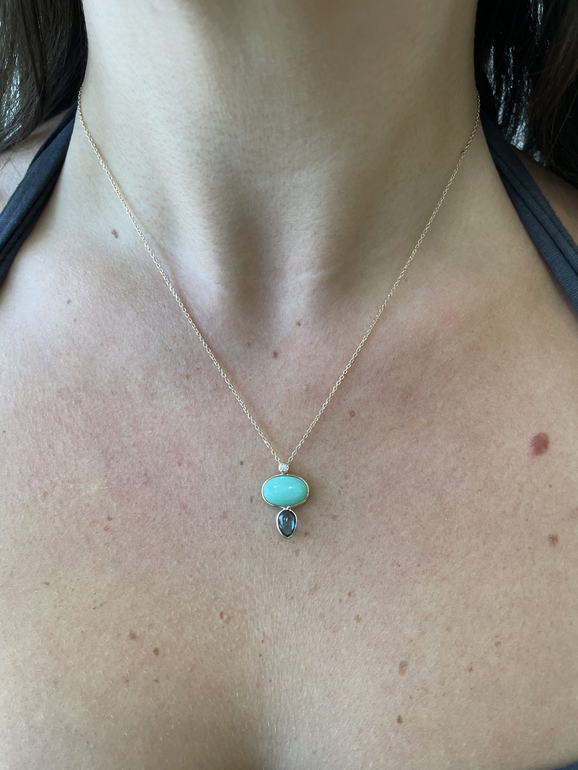 Yellow Gold Turquoise & London Blue Topaz Briolette Necklace