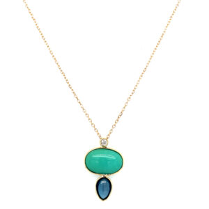 Yellow Gold Turquoise & London Blue Topaz Briolette Necklace