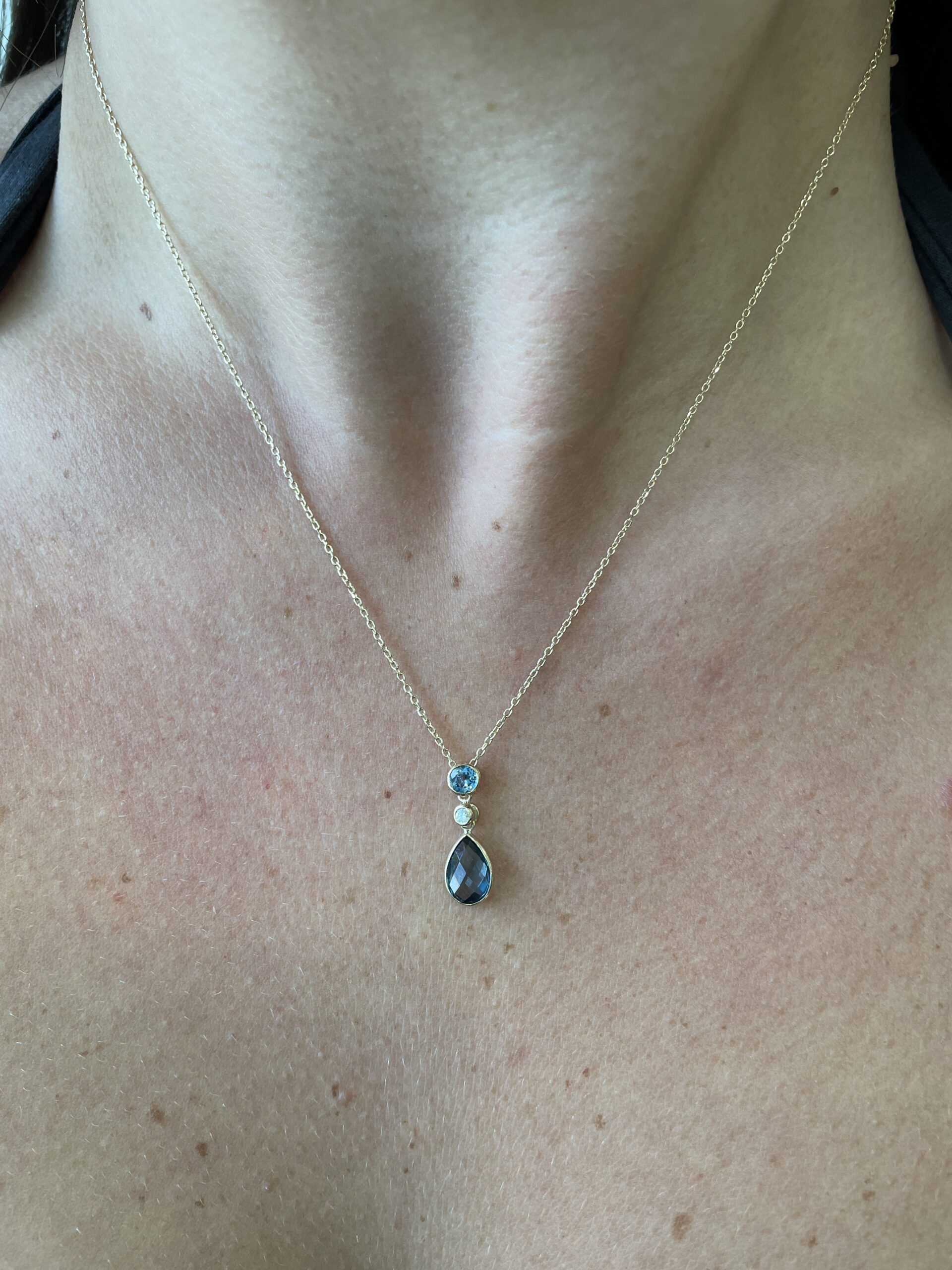 Yellow Gold Pear-Shaped London Blue Topaz Briolette Necklace