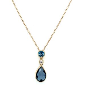 Yellow Gold Pear-Shaped London Blue Topaz Briolette Necklace