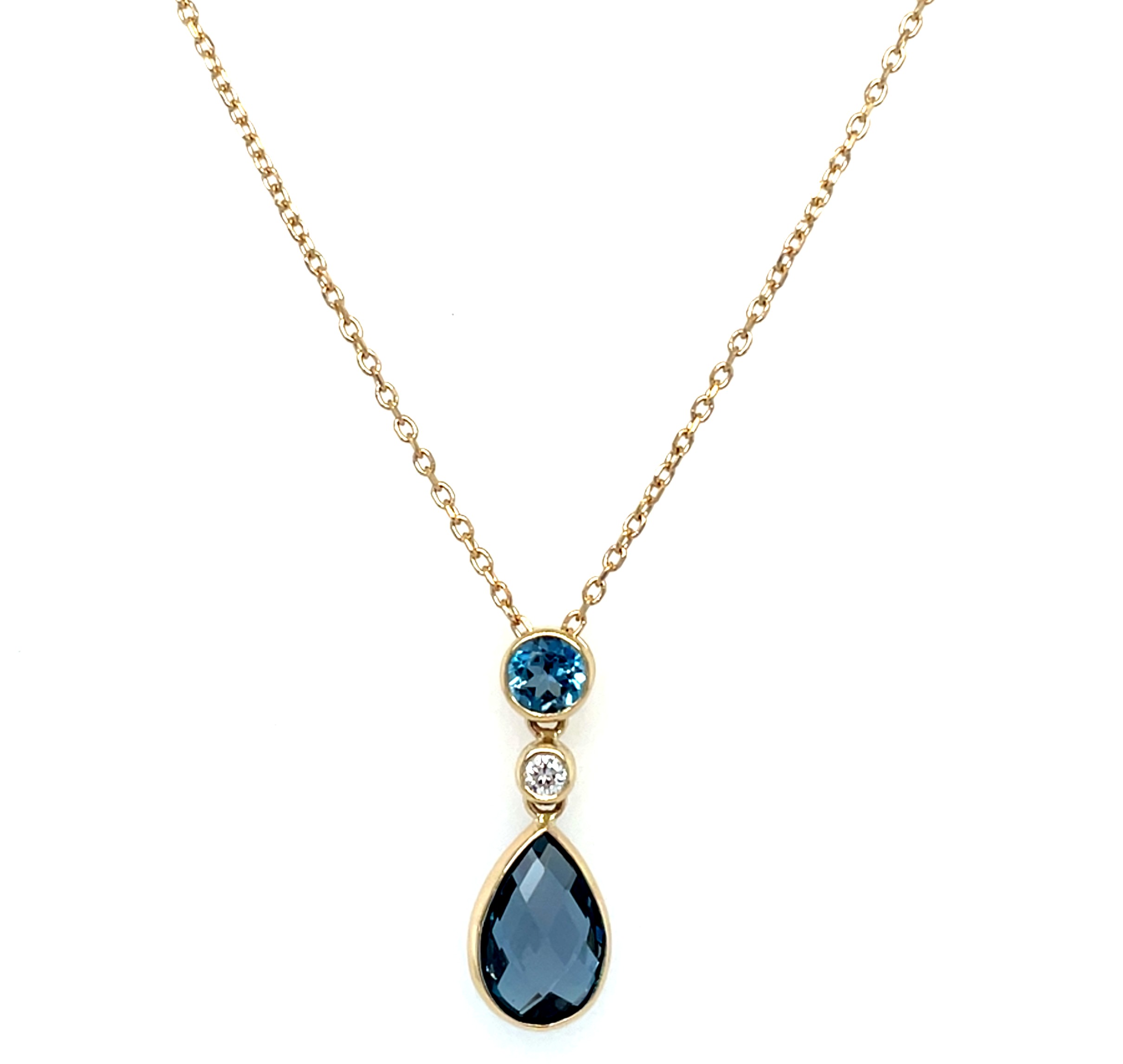Yellow Gold Pear-Shaped London Blue Topaz Briolette Necklace