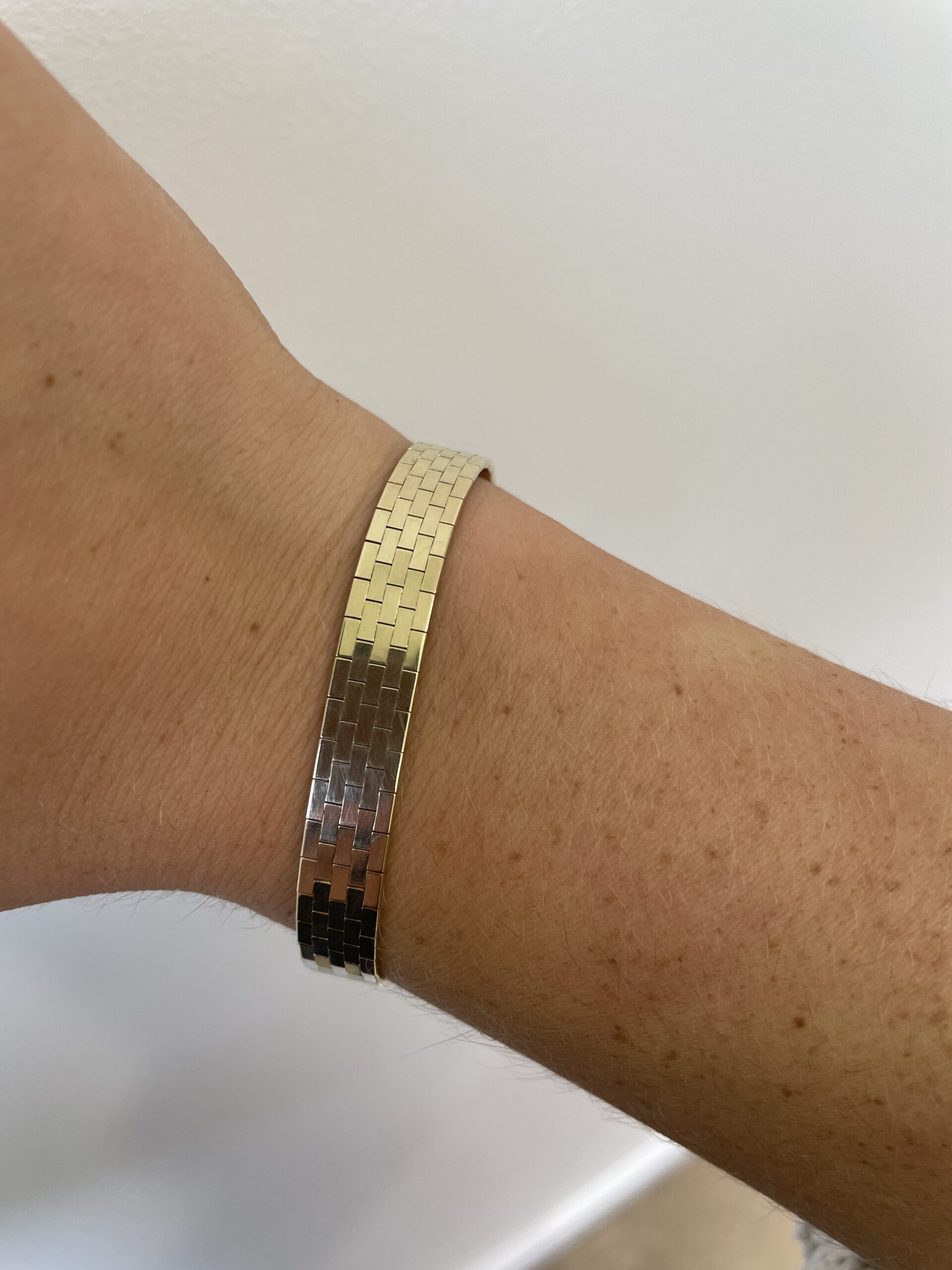 Estate: Yellow Gold Polished Brick-Patterned Bracelet
