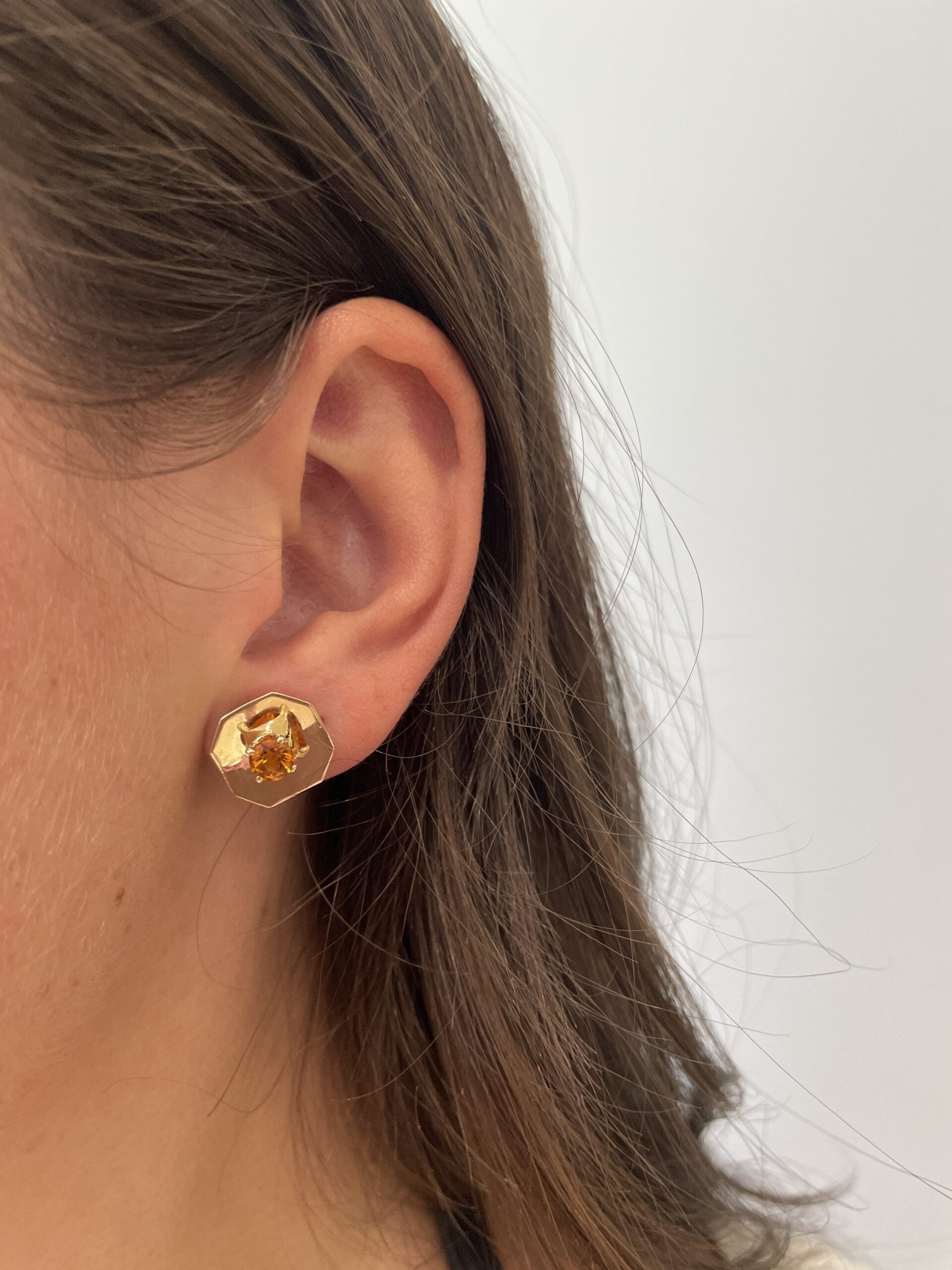 Estate: Yellow Gold Octagon Stud Citrine Earrings