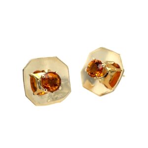 Estate: Yellow Gold Octagon Stud Citrine Earrings