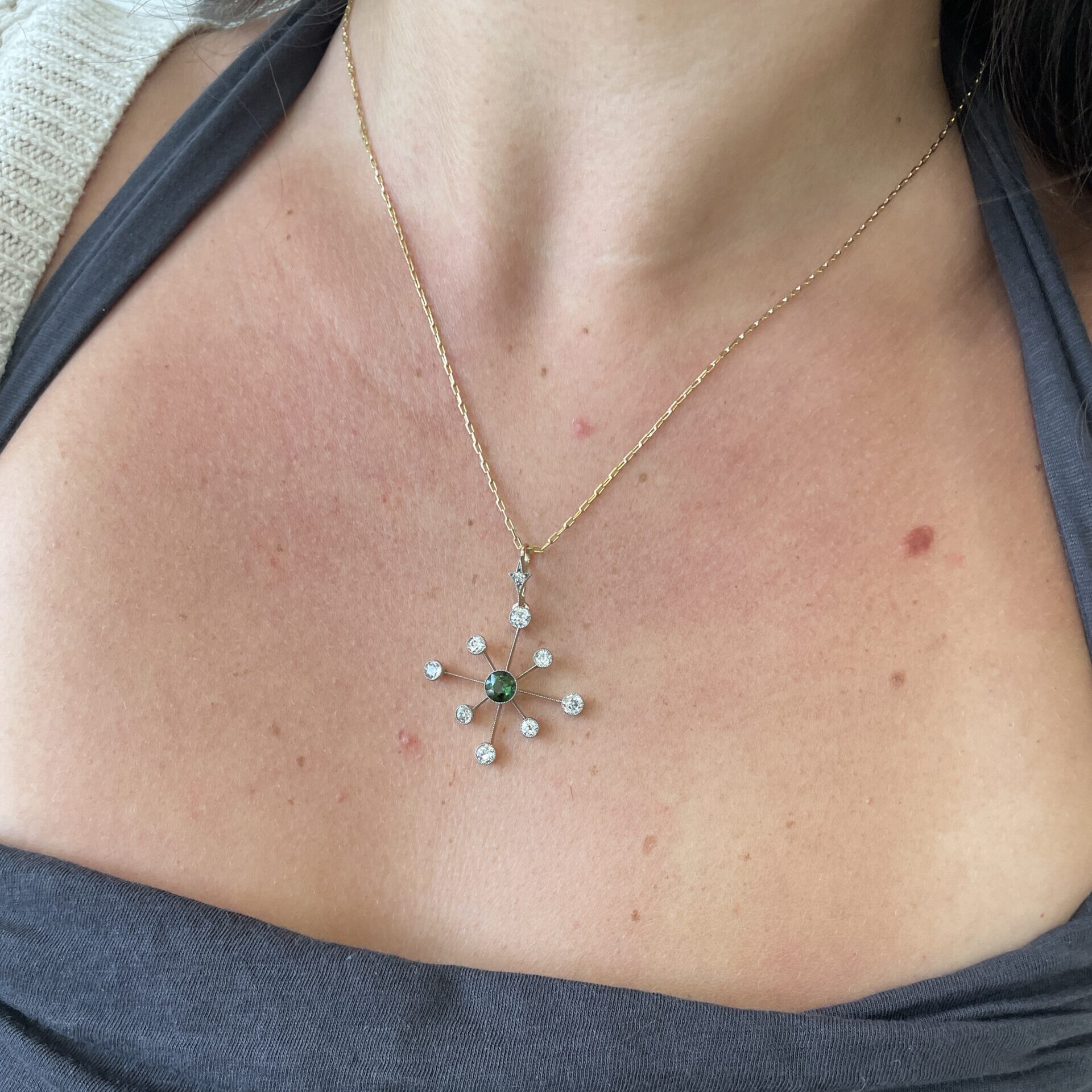 Estate: Green Tourmaline and Diamond Pendant Necklace