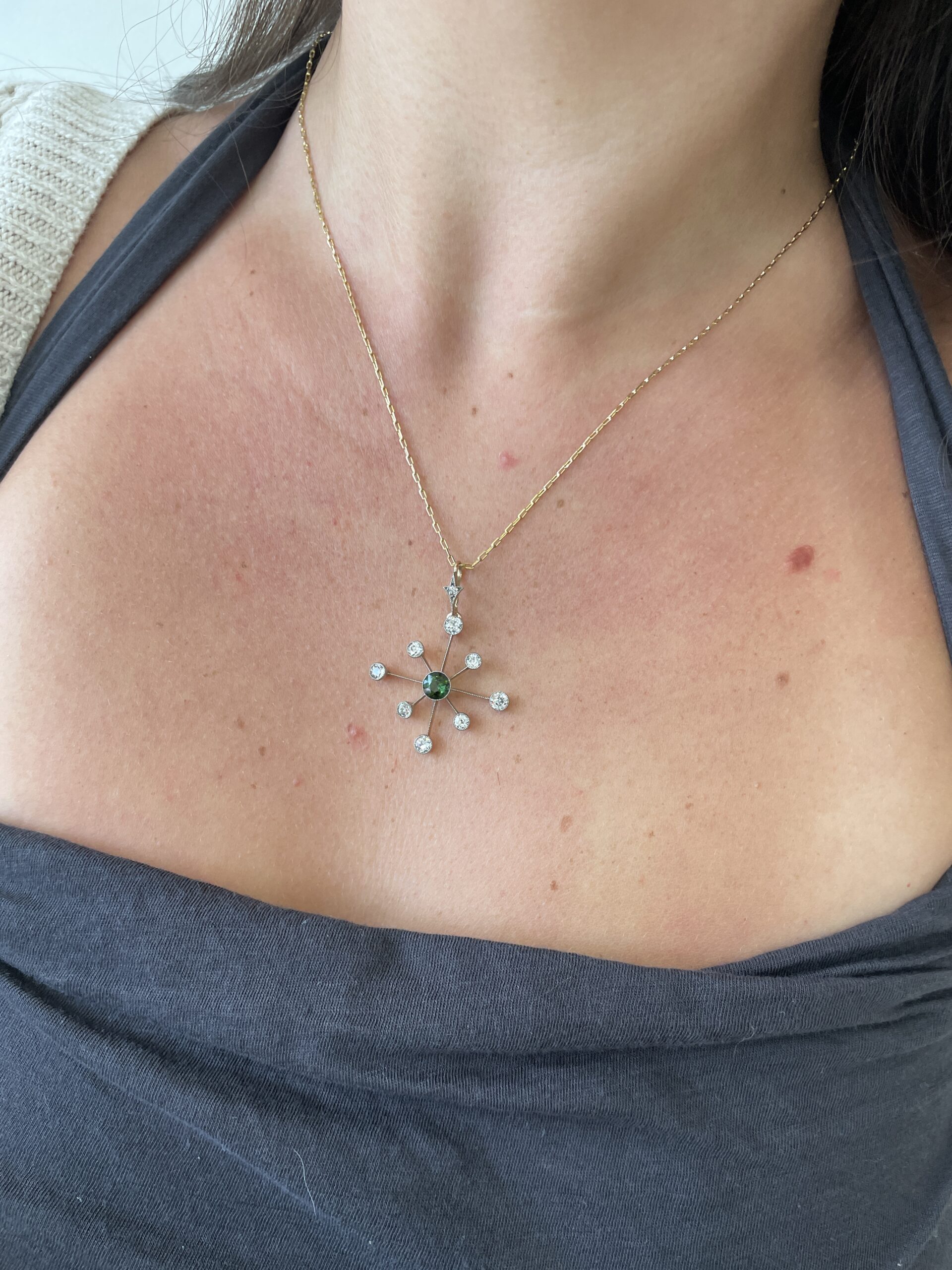 Estate: Green Tourmaline and Diamond Pendant Necklace