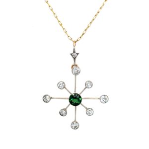 Estate: Green Tourmaline and Diamond Pendant Necklace