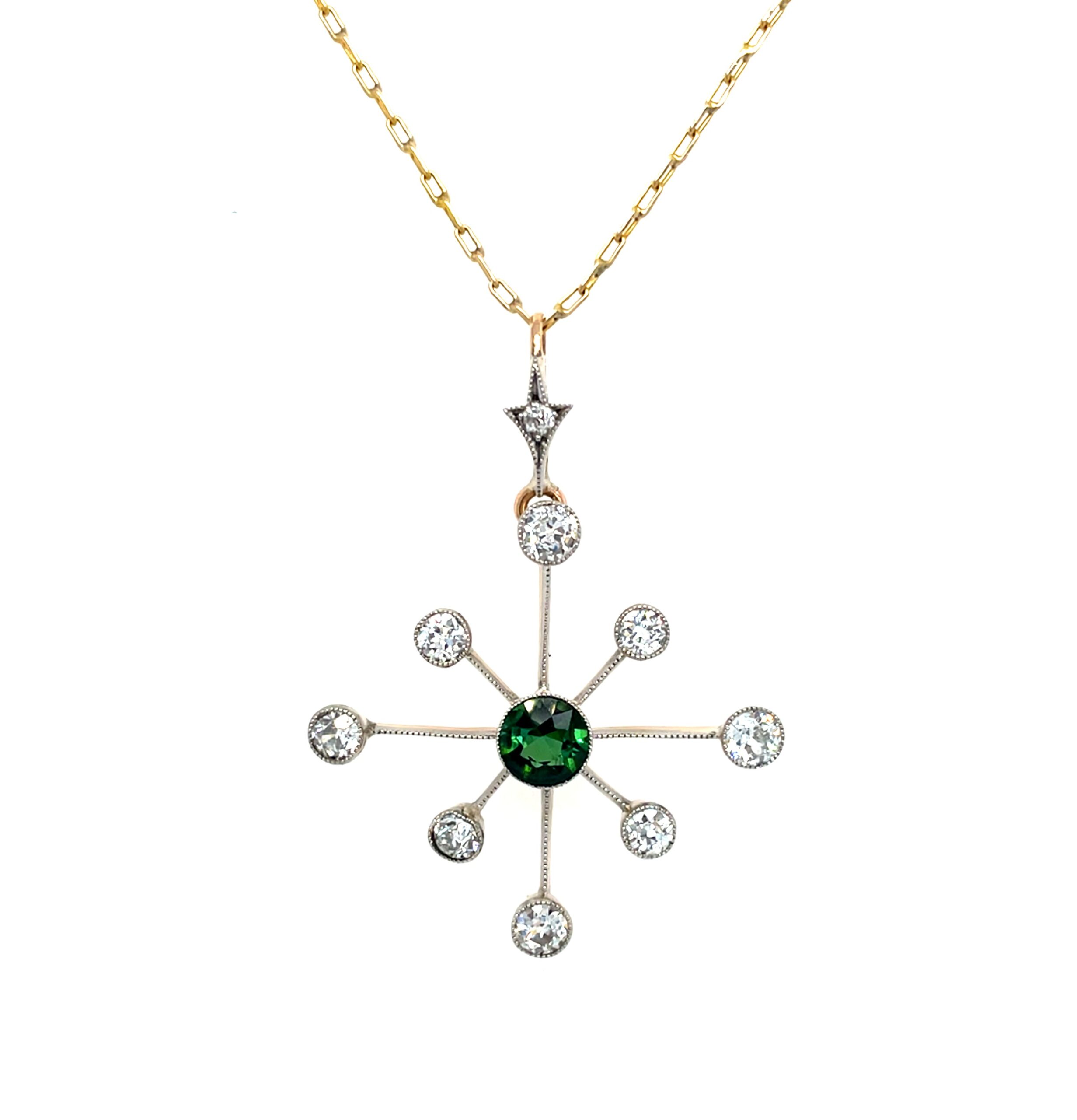 Estate: Green Tourmaline and Diamond Pendant Necklace