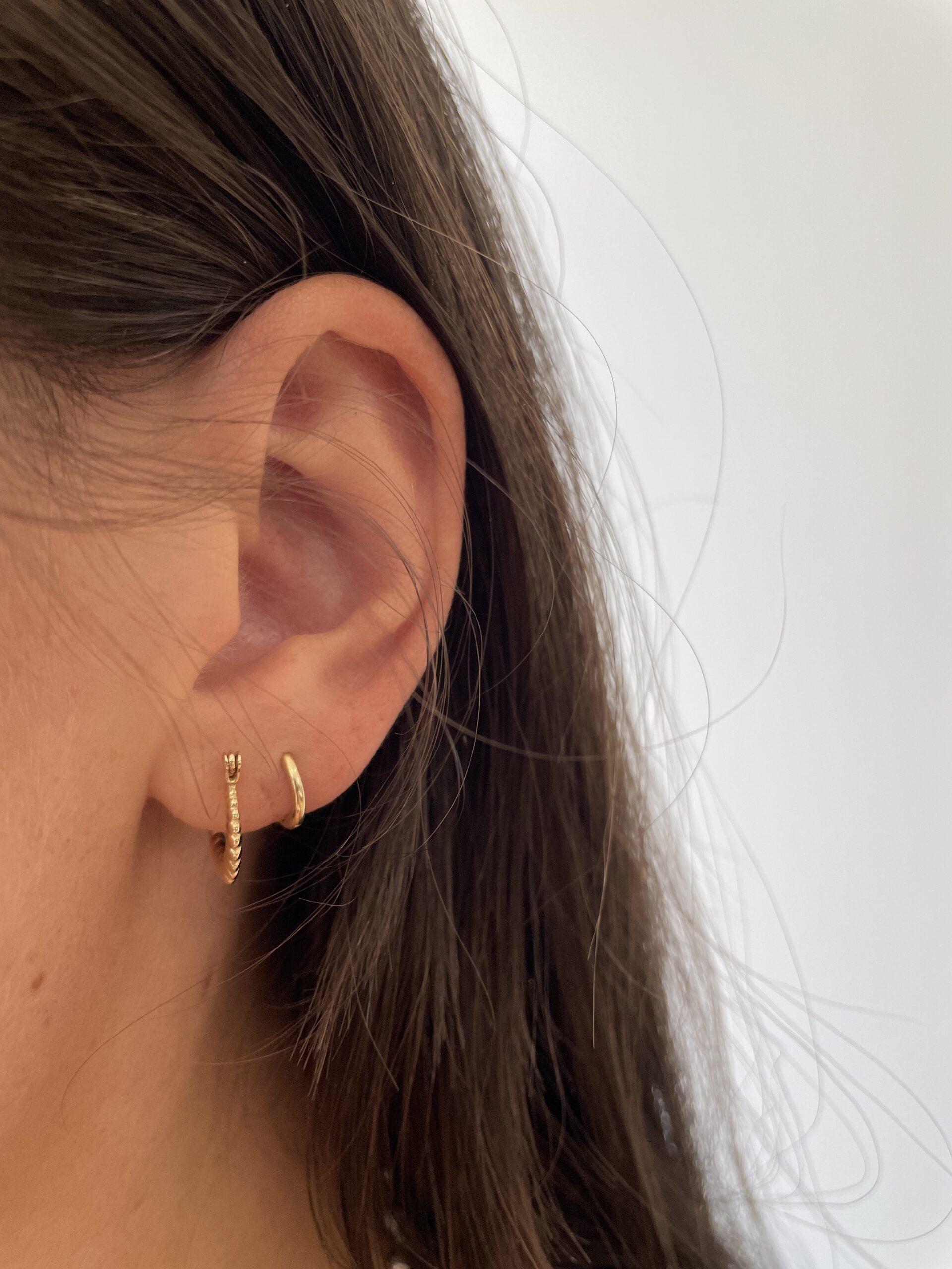 Estate: Yellow Gold Textured Hoop Earrings