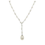 Estate: White Gold Pearl Station Necklace with Drop