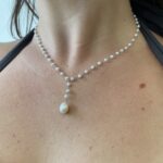 Estate: White Gold Pearl Station Necklace with Drop