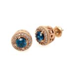 Estate: Rose Gold Treated Blue & White Diamond Earrings