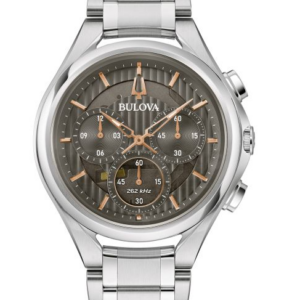 Men's Bulova Curv Watch with Gunmetal Face and Rose Accents