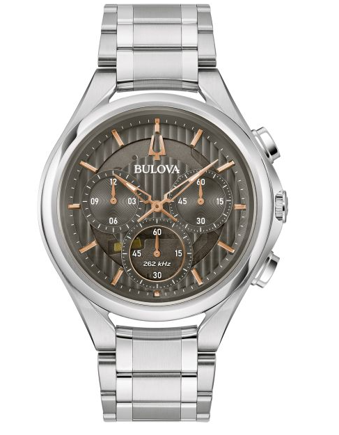 Men's Bulova Curv Watch with Gunmetal Face and Rose Accents