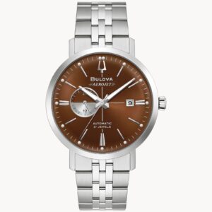 Men's Bulova Aerojet Watch with Silver-Tone Bracelet + Brown Face