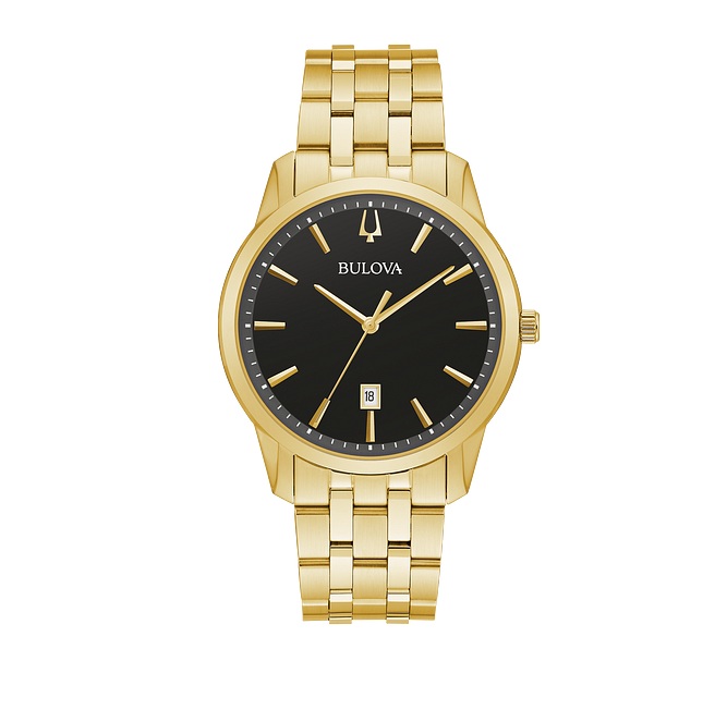 Men's Bulova Sutton Watch with Gold-Tone Bracelet + Black Face