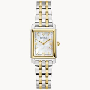 Ladies' Bulova Sutton Two-Tone Watch with Rectangular Mother-of-Pearl Dial