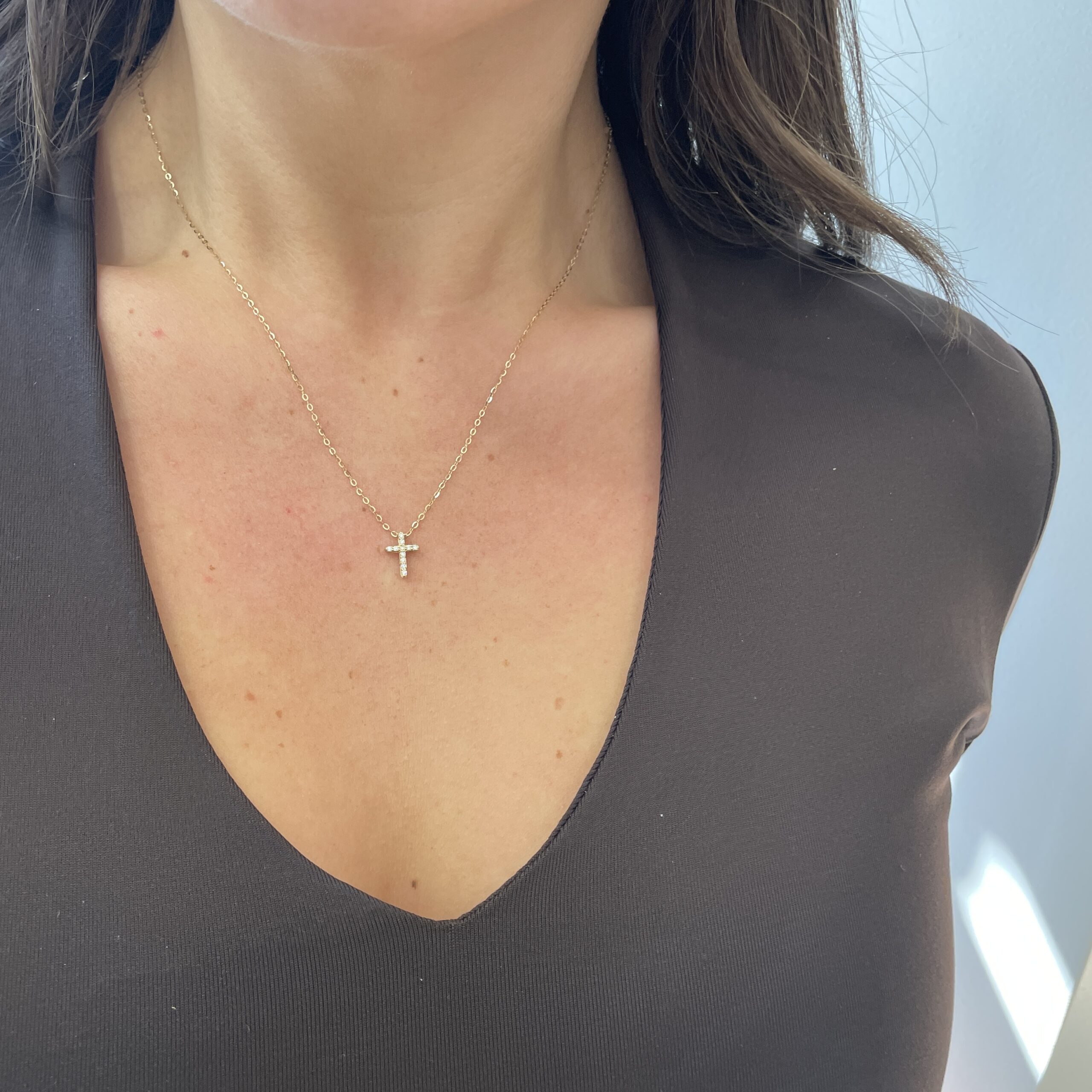 Yellow Gold Diamond Cross Necklace