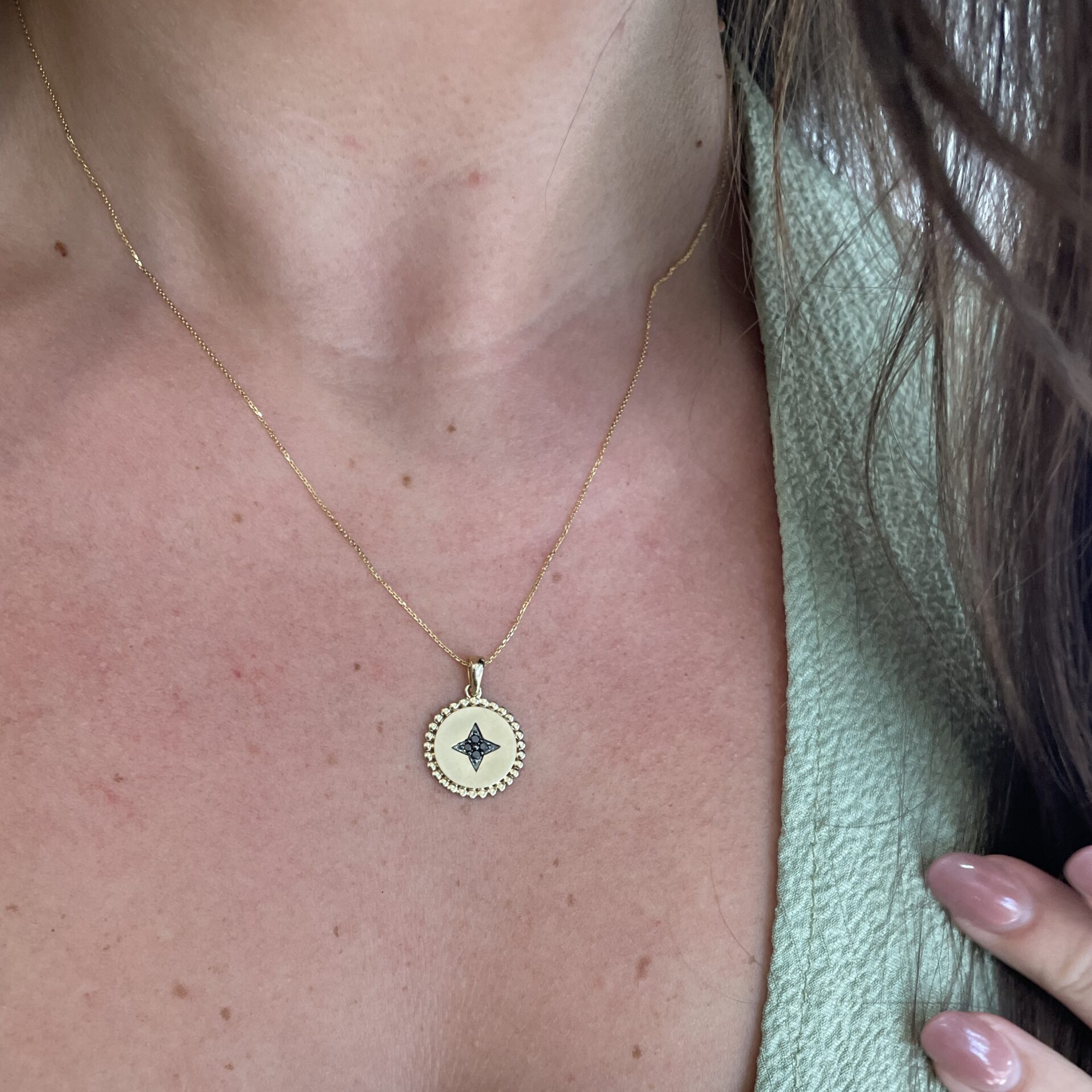 Yellow Gold Black Diamond Pendant Necklace