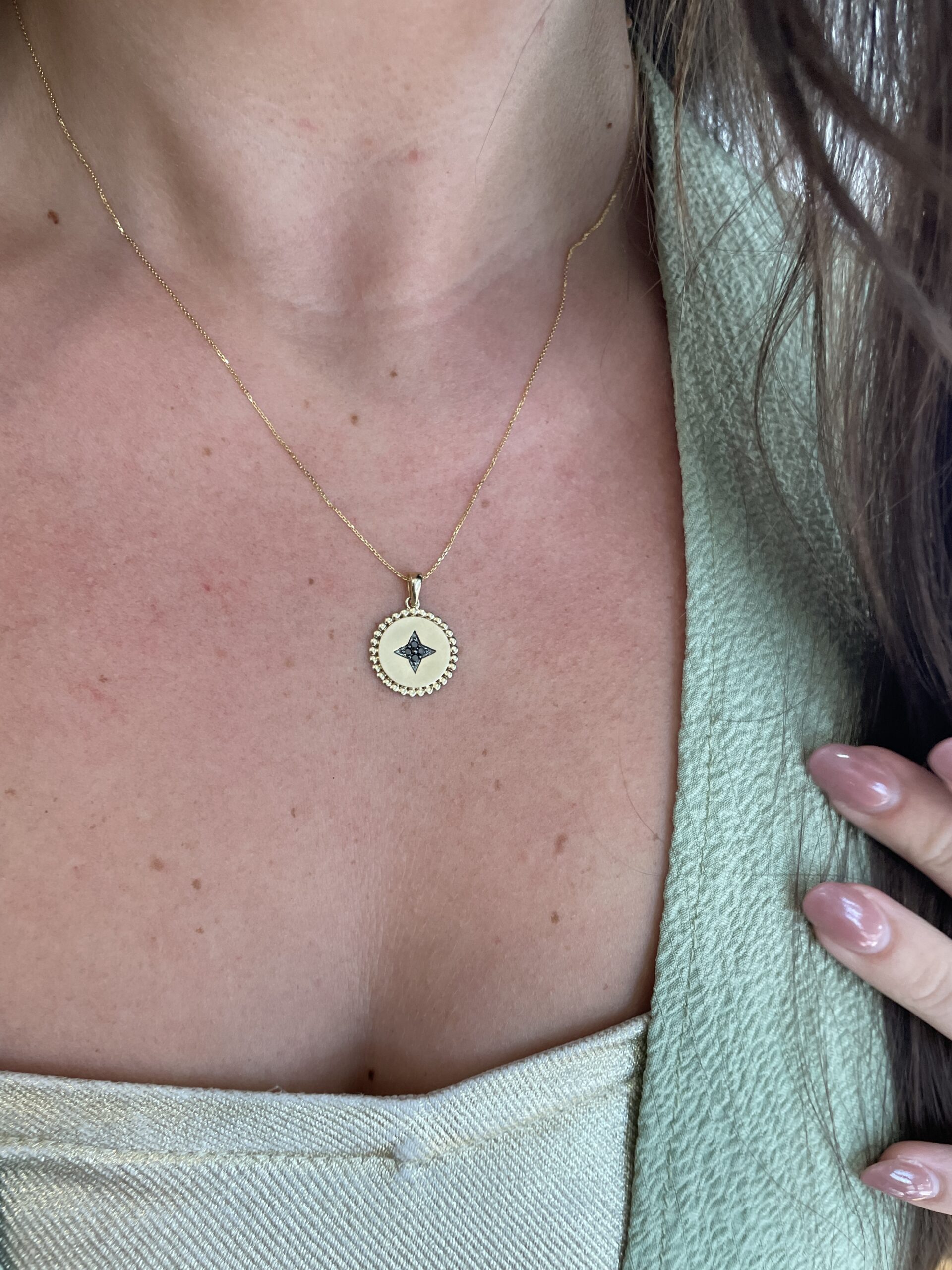 Yellow Gold Black Diamond Pendant Necklace