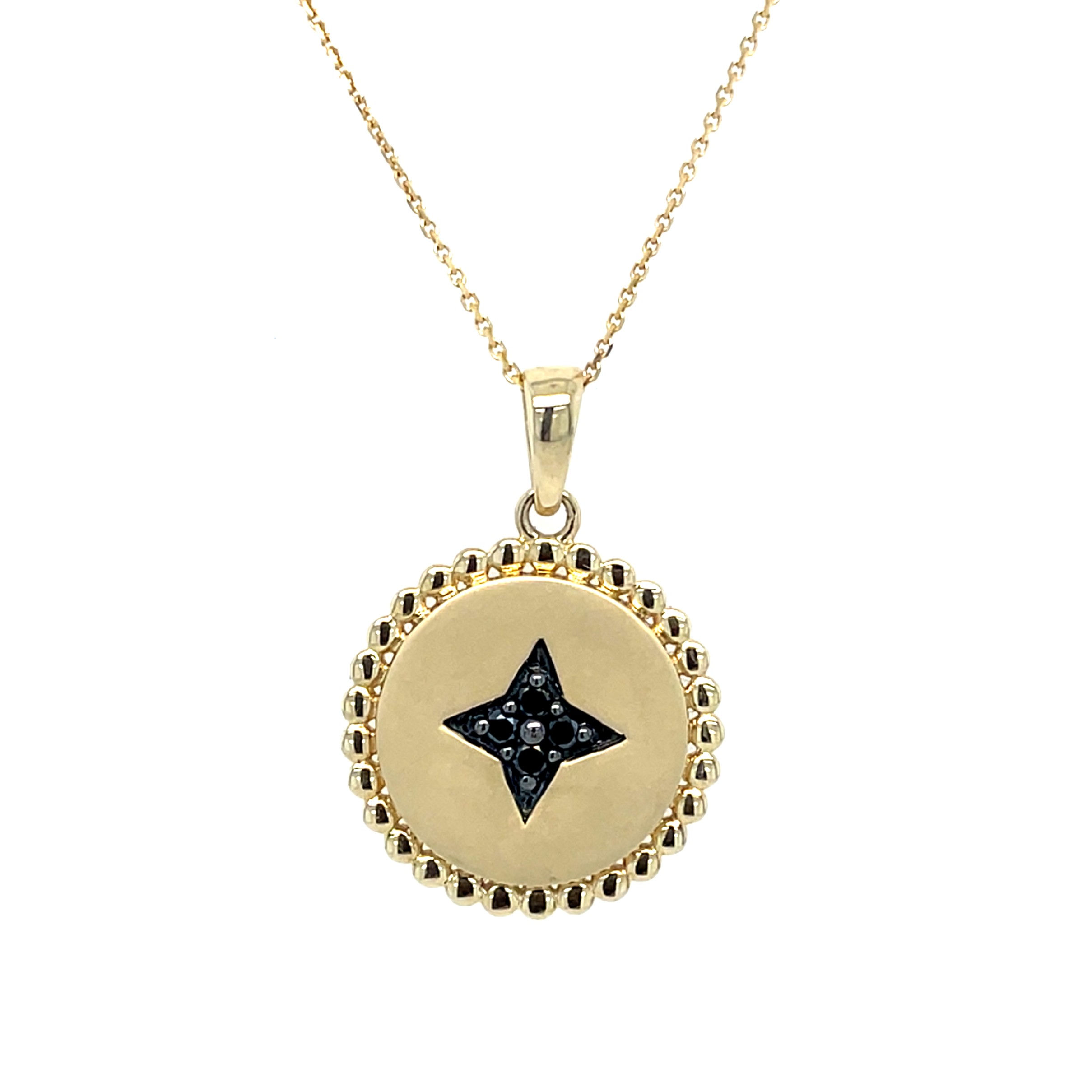 Yellow Gold Black Diamond Pendant Necklace