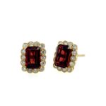 Yellow Gold Garnet Earrings with Diamonds