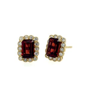 Yellow Gold Garnet Earrings with Diamonds