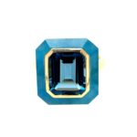 Yellow Gold Ring with London Blue Topaz and Dyed Jade