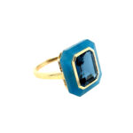 Yellow Gold Ring with London Blue Topaz and Dyed Jade