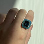 Yellow Gold Ring with London Blue Topaz and Dyed Jade